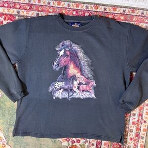 Vintage Valerio Western Equestrian Horse Pullover Charcoal Grey Sweatshirt